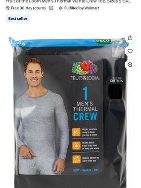 Fruit of the Loom Men's Thermal Crew Long-Sleeve - Gray